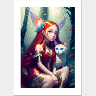 Fairy with cat Posters and Art